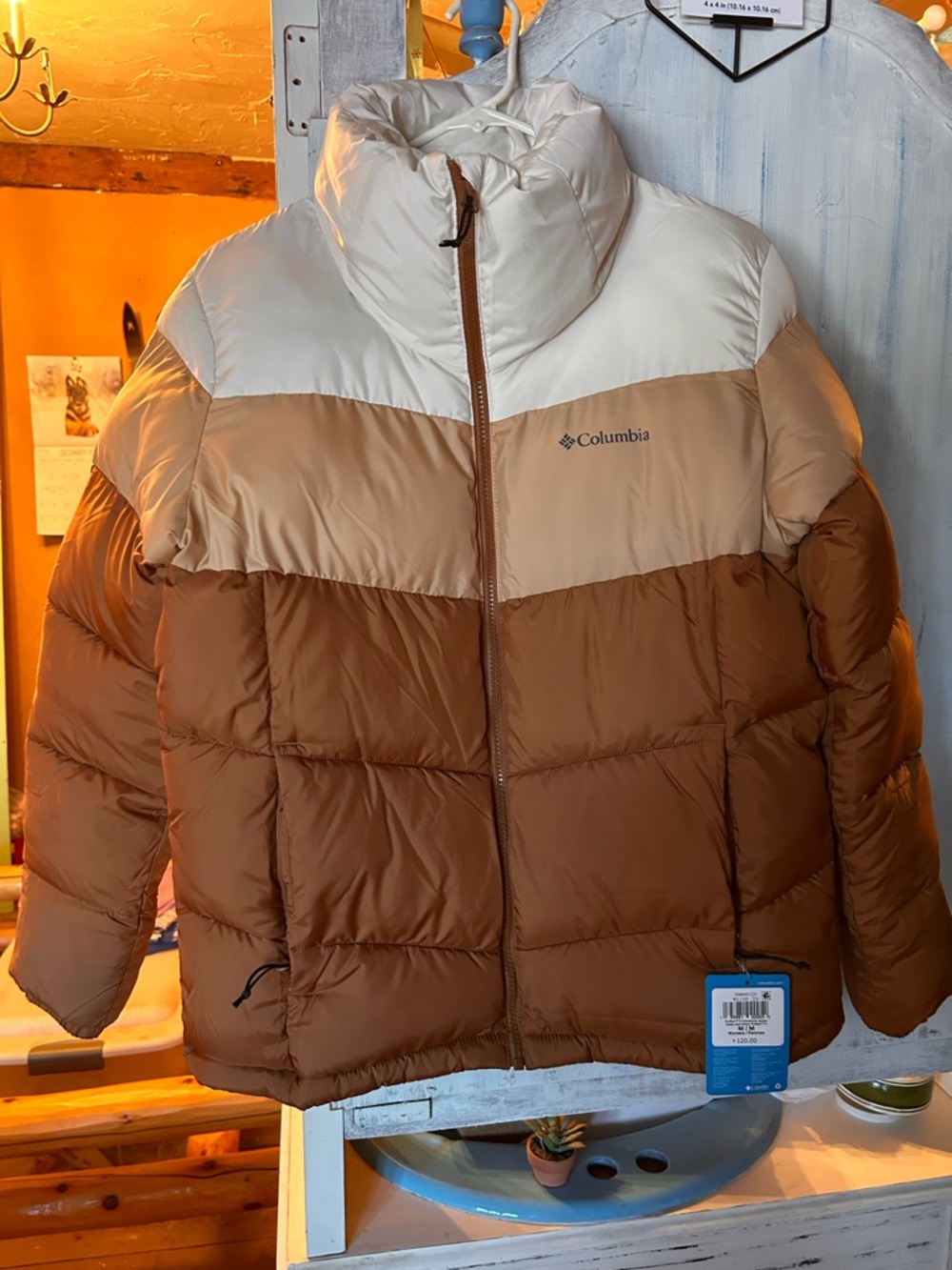 Columbia Women’s Color-block Puffer Jacket - White, Tan & Brown
